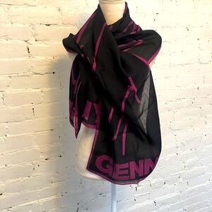 Genny large rectangle scarf black & purple wool silk